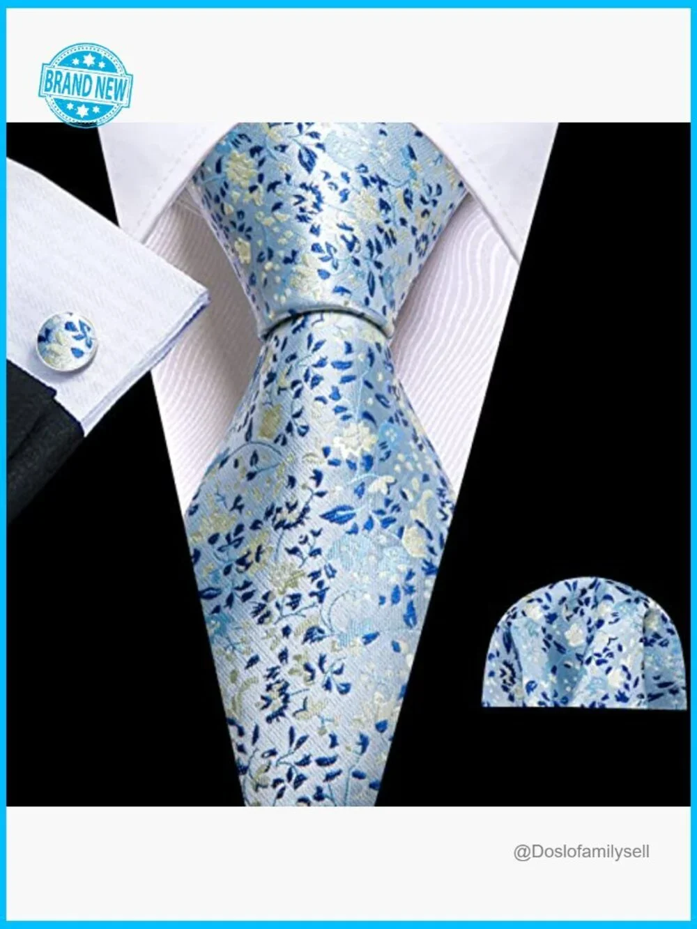 Silk Floral Tie Set with Cufflinks Elegant Retro Wedding Party Accessories